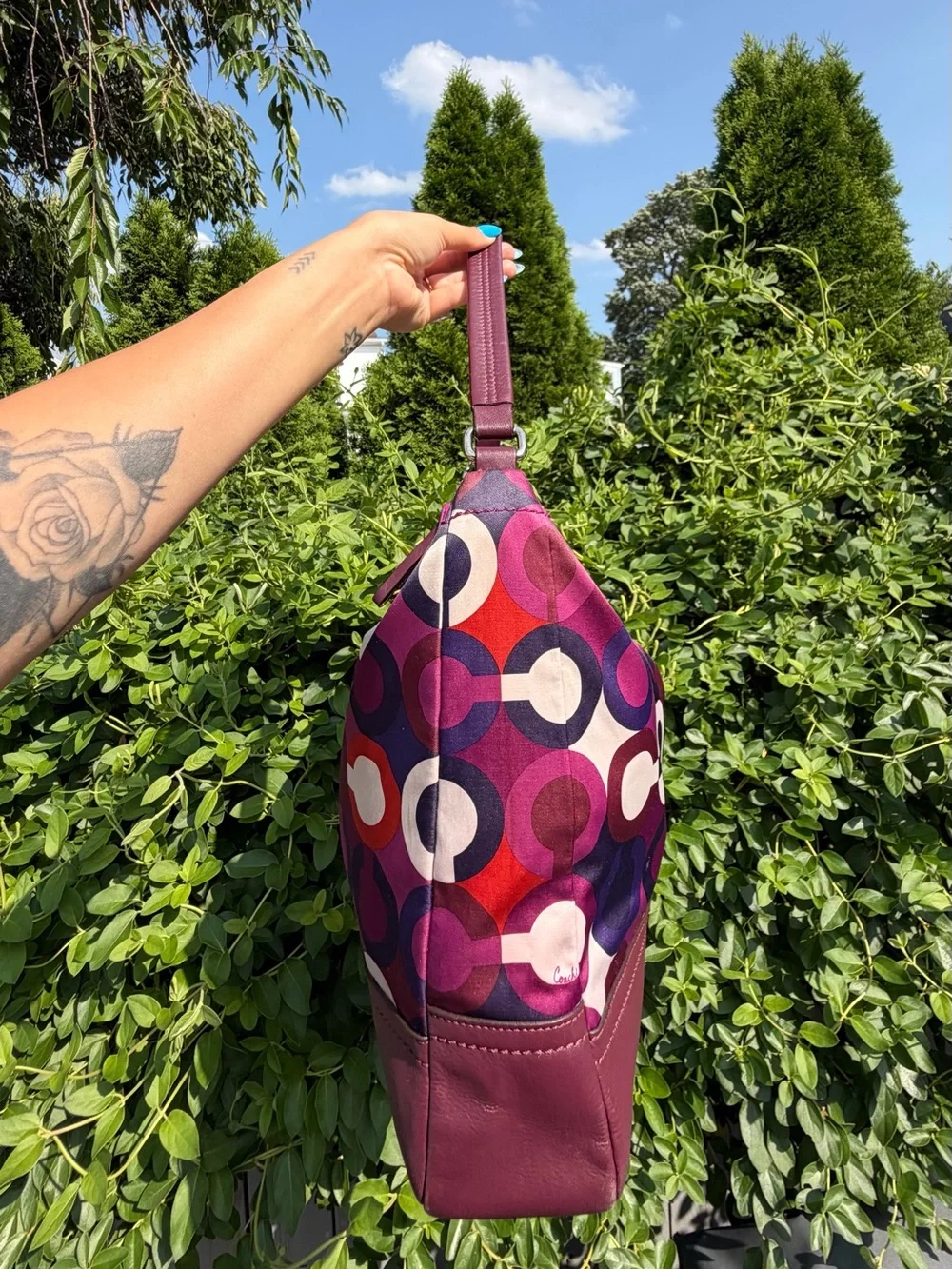 Coach Madison Maggie Op Art Purple Pink Sateen Hobo Shoulder Bag Y2K Purse